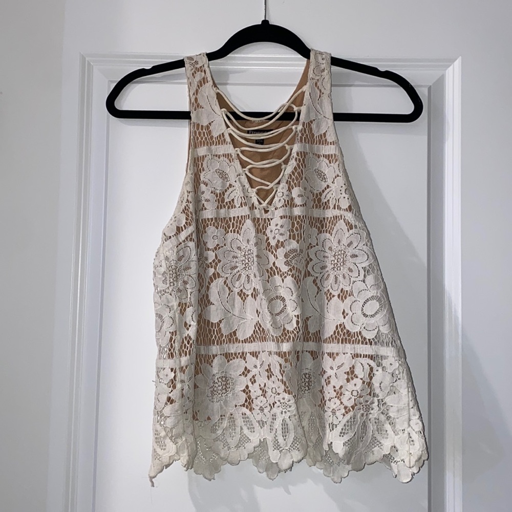 EXPRESS shirt. Small. Worn, no stains no holes no marks. Tan & white
